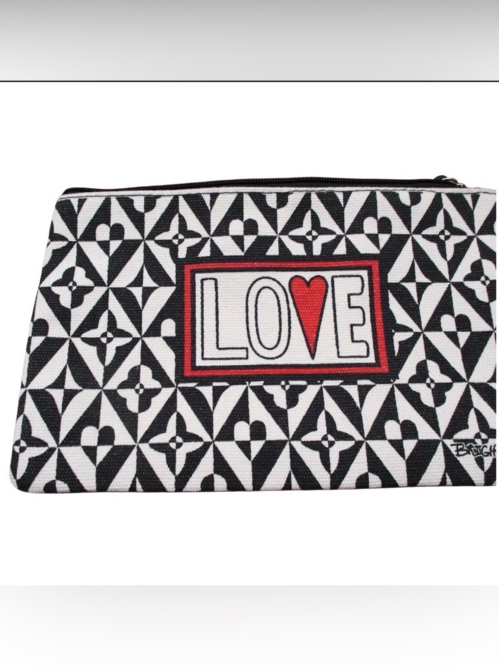 Brighton Black White LOVE Pattern Cosmetic Pouch with Red Accent